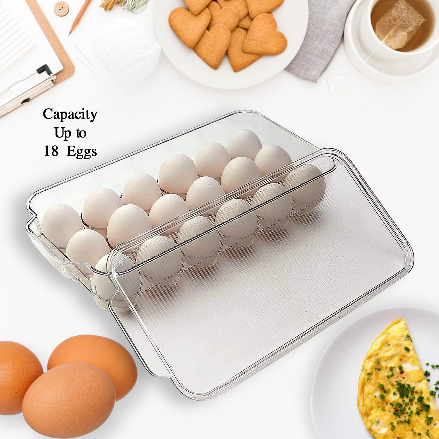 Plastic 18 Cavity Egg Storage Box Or Egg Trays For Refrigerator With Lid & Handles High Quality, Rectangular Egg Tray Box For 18 Egg (1 Pc) Plastic 18 Cavity Egg Storage Box Or Egg Trays For Refrigerator With Lid & Handles High Quality, Rectangular Egg Tray Box For 18 Egg (1 Pc)